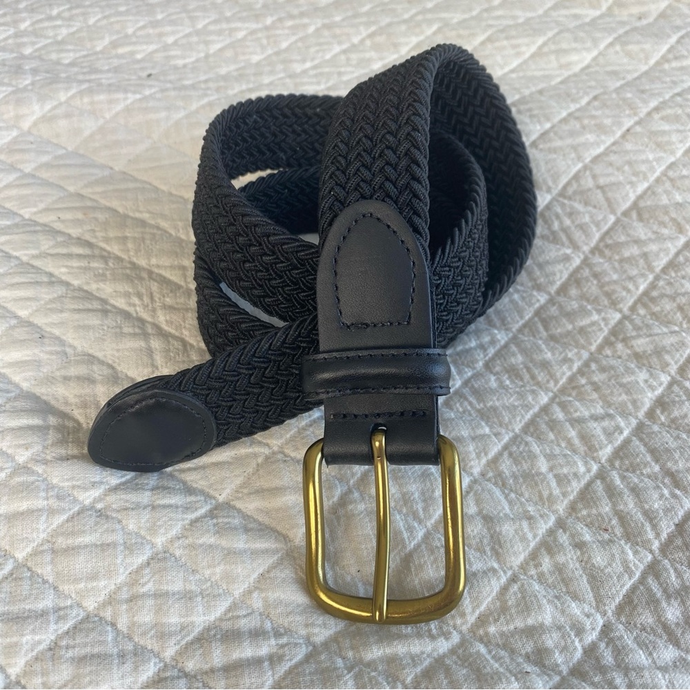 Black Braided Belt Elastic Brass Buckle Adjustable 34-36 Vintage Made in USA